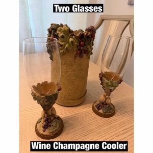 Vintage Decorative Wine Glasses and Champagne Cooler Set-with Love birds